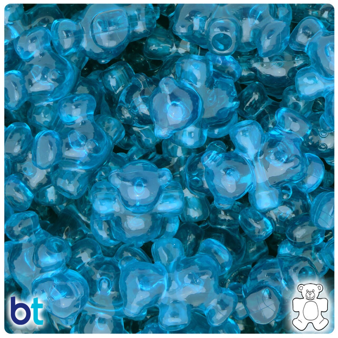 BeadTin Teal Transparent 25mm Teddy Bear Plastic Pony Beads (24pcs)